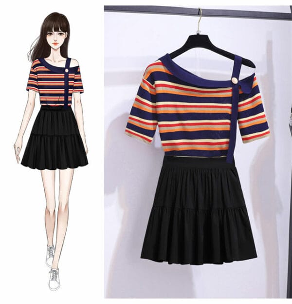 Fashion Off Shoulder Stripes Tops with Fishtail Skirt 3