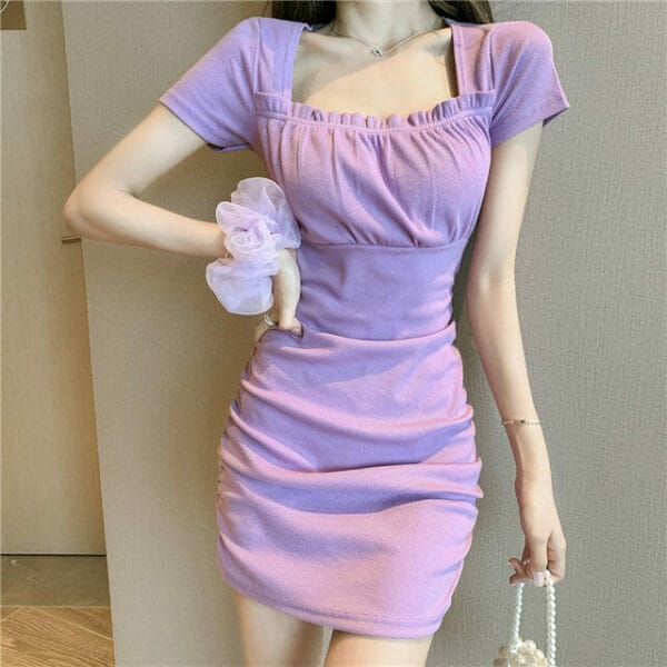 Fashion Pleated Square Collar Slim Dress 2