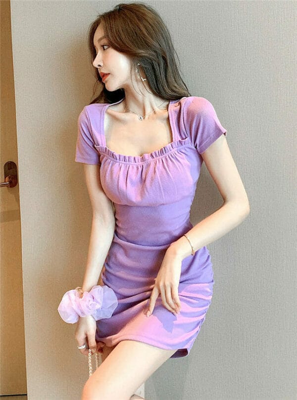 Fashion Pleated Square Collar Slim Dress 1