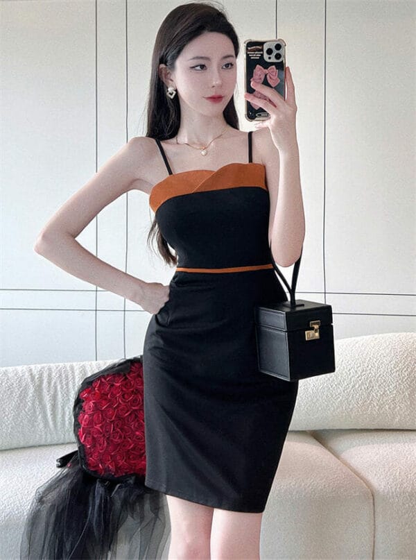 Fashion Sexy Color Block Straps Bodycon Dress 1