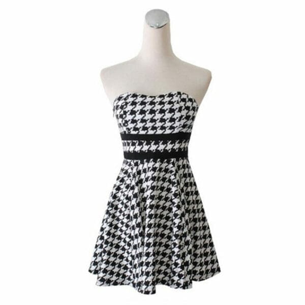 Fashion Sexy Houndstooth Strapless A-line Dress 5