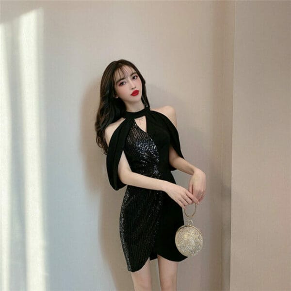 Fashion Sexy Off Shoulder Sequins Splicing Club Dress 2