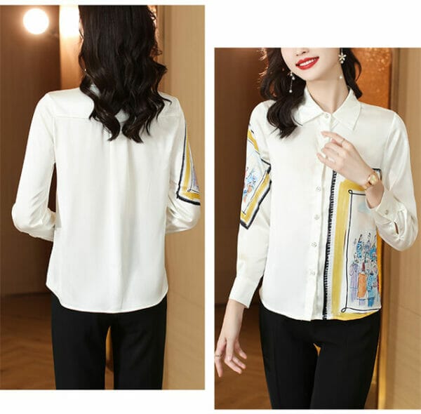 Fashion Shirt Collar Printings Long Sleeve Blouse 5