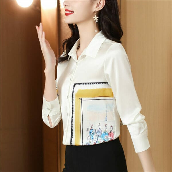 Fashion Shirt Collar Printings Long Sleeve Blouse 4