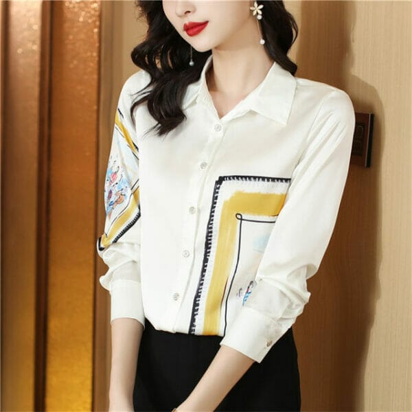 Fashion Shirt Collar Printings Long Sleeve Blouse 3