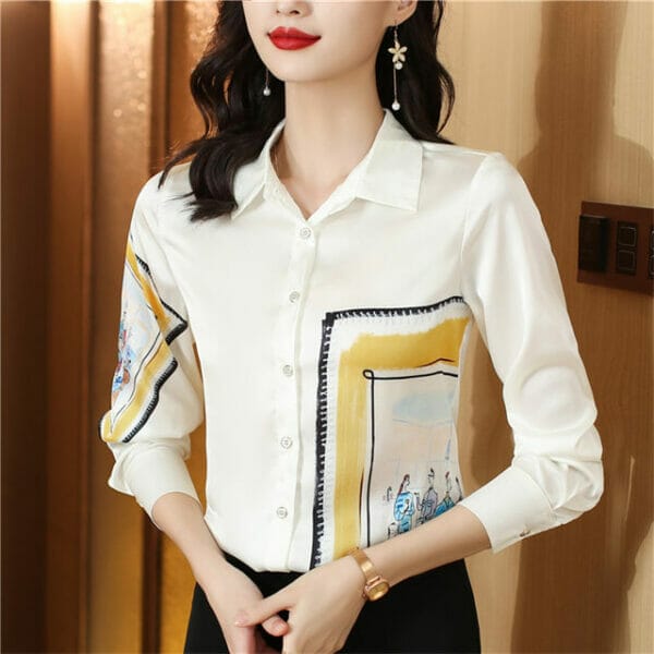 Fashion Shirt Collar Printings Long Sleeve Blouse 2