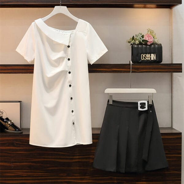 Fashion Summer Doll Collar Single-breasted Dress with Skirt 3