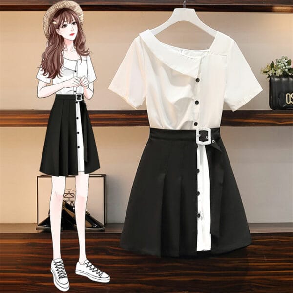 Fashion Summer Doll Collar Single-breasted Dress with Skirt 2