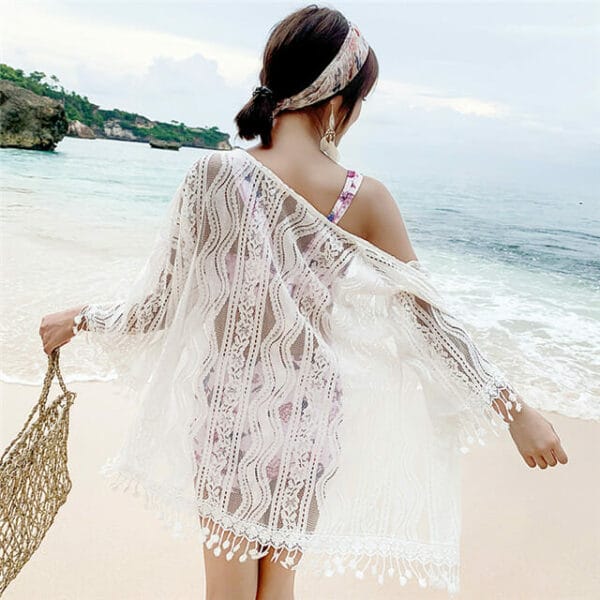 Fashion Summer Lace Hollow Out Loosen Bikini Blouse 3