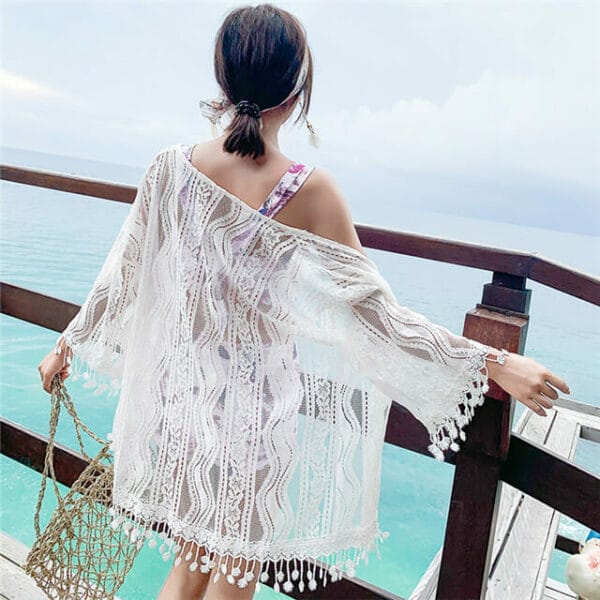 Fashion Summer Lace Hollow Out Loosen Bikini Blouse 2