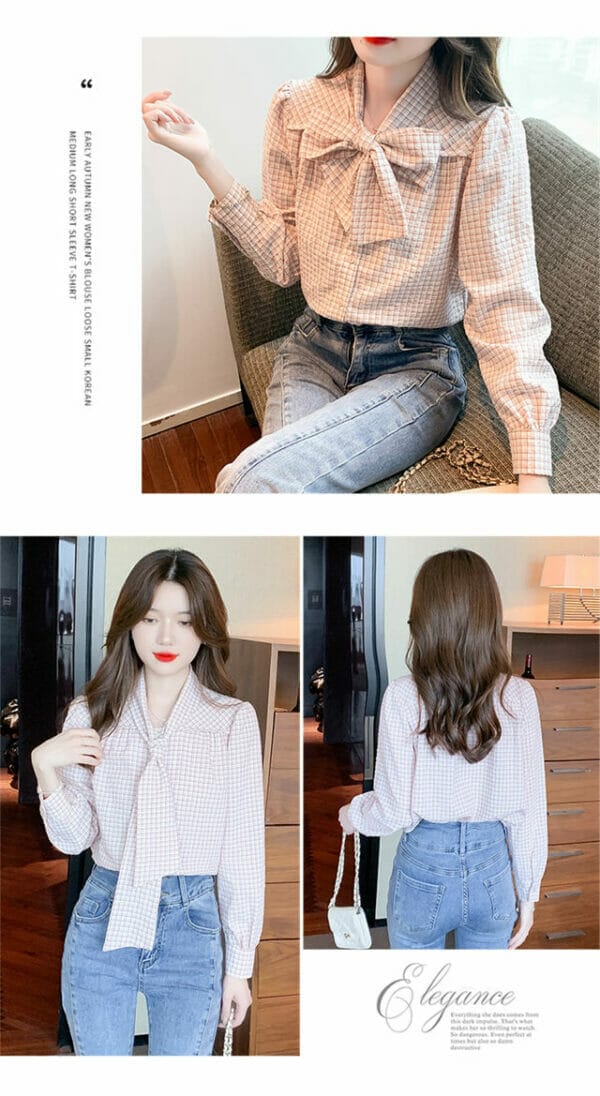 Fashion Women 2 Colors Tie Bowknot Collar Loosen Blouse 6