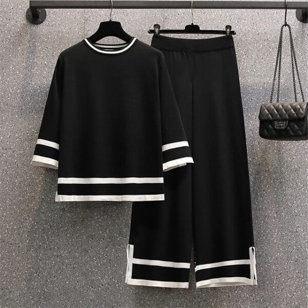 Fashion Women Color Block Knitting Oversize Casual Suits 3