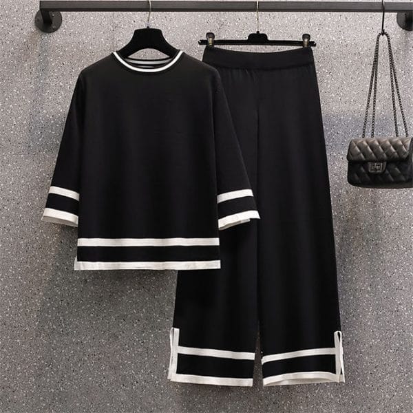Fashion Women Color Block Knitting Oversize Casual Suits 3
