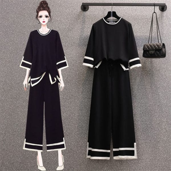 Fashion Women Color Block Knitting Oversize Casual Suits 2