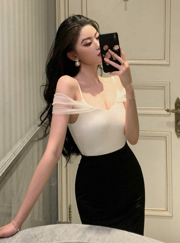 Fashion Women Color Block V-neck Fishtail Skinny Dress 4