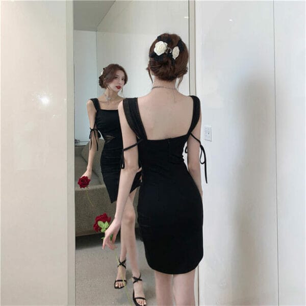 Fashion Women Gauze Waist Pleated Bodycon Straps Dress 5