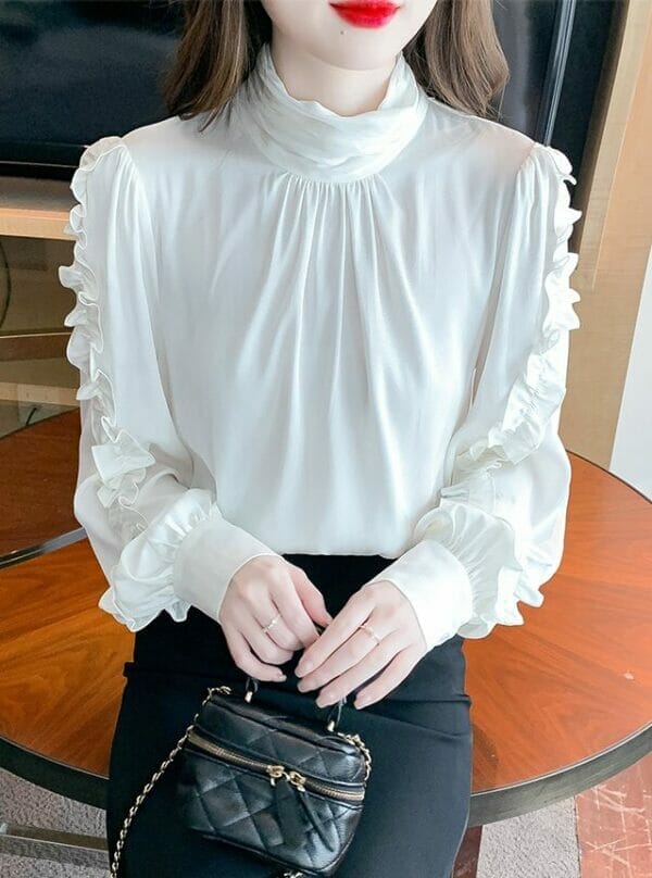 Fashion Women Heaps Collar Flouncing Puff Sleeve Blouse 1