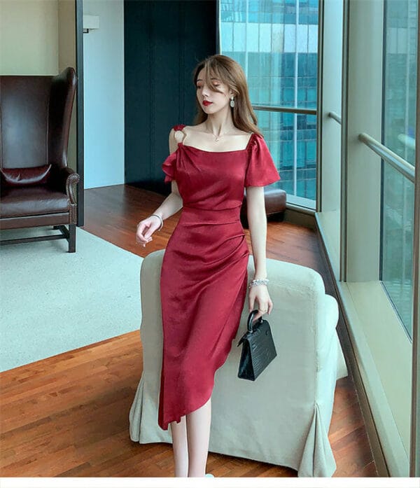 Fashion Women High Waist Sloping Bodycon Long Dress 3