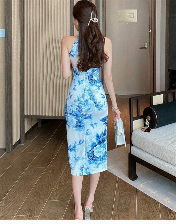 Fashion Women Lace Split Flowers Tank Cheongsam Dress 5