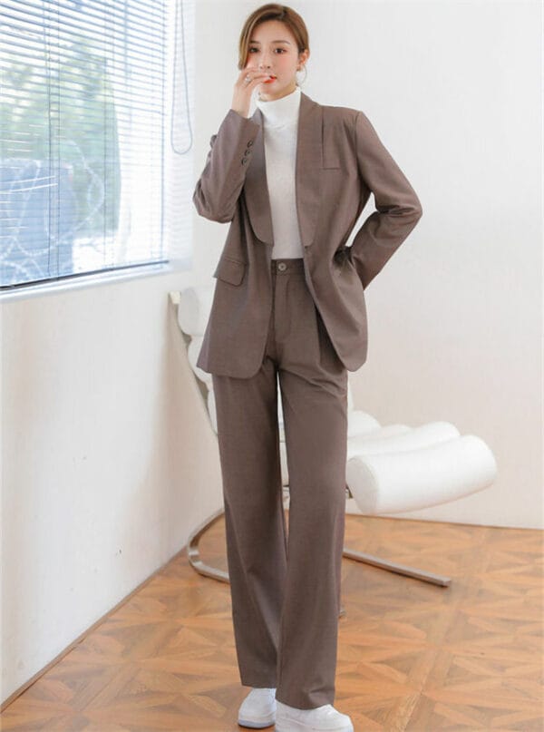 Fashion Women Loosen Jacket with Wide-leg Long Pants 2