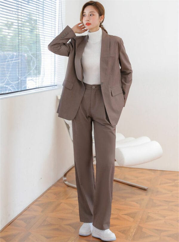 Fashion Women Loosen Jacket with Wide-leg Long Pants 1