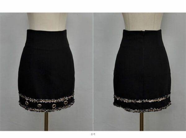 Fashion Women Puff Sleeve Tassels Blouse with Slim Short Skirt 7