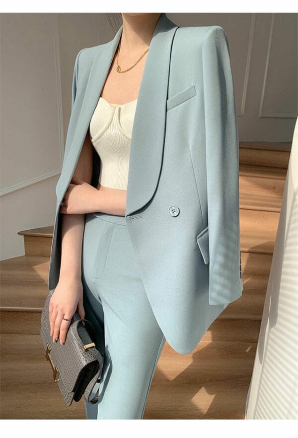 Fashion Women Shawl Collar Jacket with Straight Long Pants 4