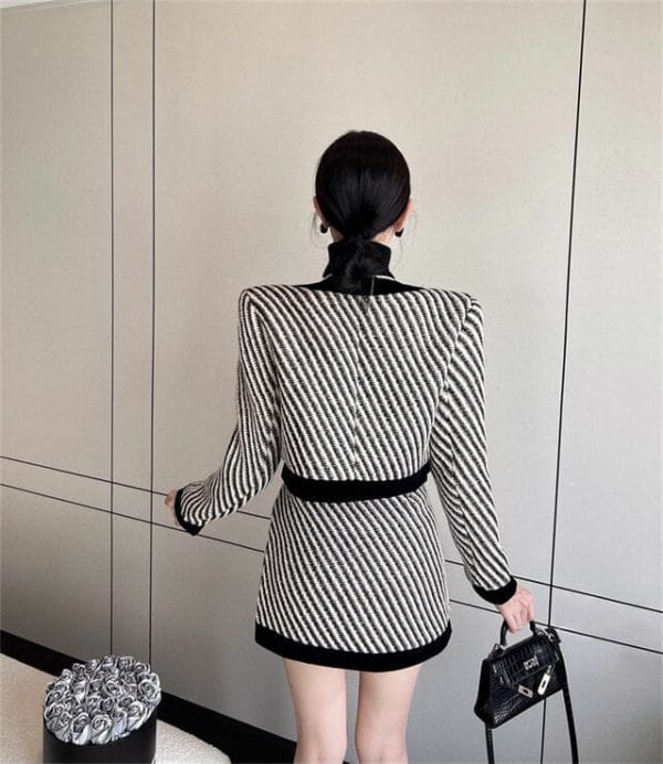 Fashion Women Single-breasted Stripes Two Pieces Suits 6