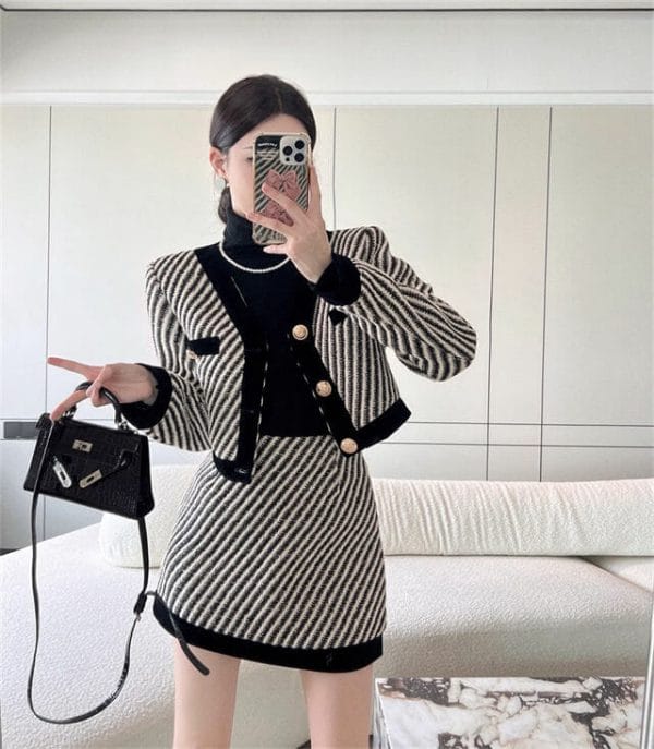 Fashion Women Single-breasted Stripes Two Pieces Suits 5