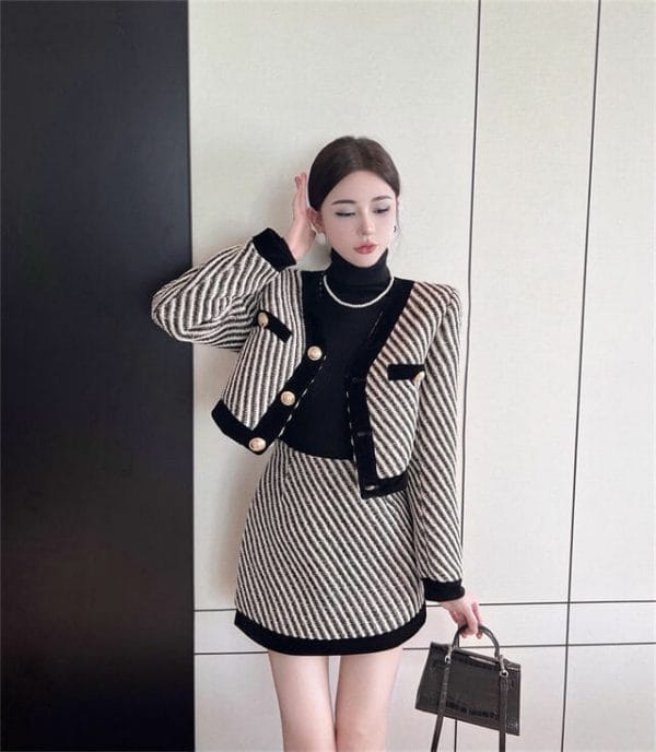 Fashion Women Single-breasted Stripes Two Pieces Suits 3