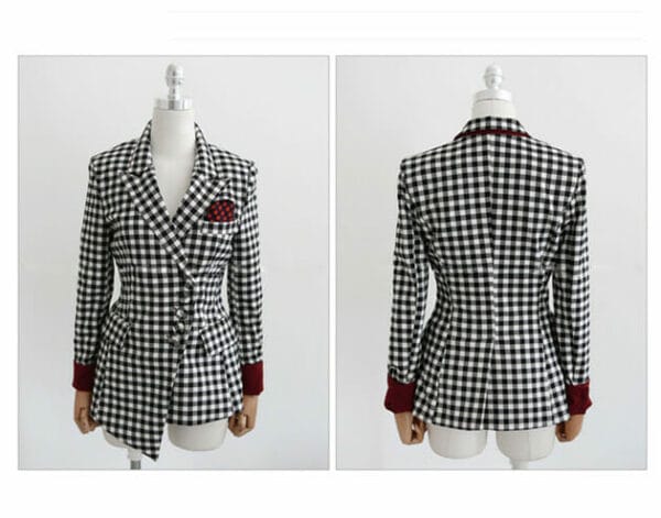 Fashion Women Tailored Collar Plaids Slim Two Pieces Suits 4