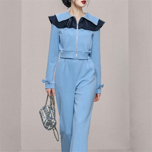 Flouncing Doll Collar Zipper Open Slim Long Suits 3