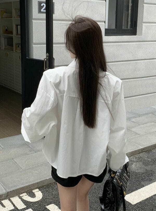 Free Style 3 Colors Buttons Open Loosen Puff Sleeve Short Blouse 7