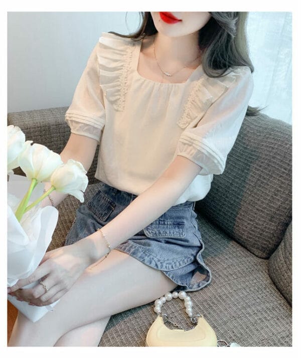 Fresh Fashion Flouncing Shoulder Square Collar Blouse 4