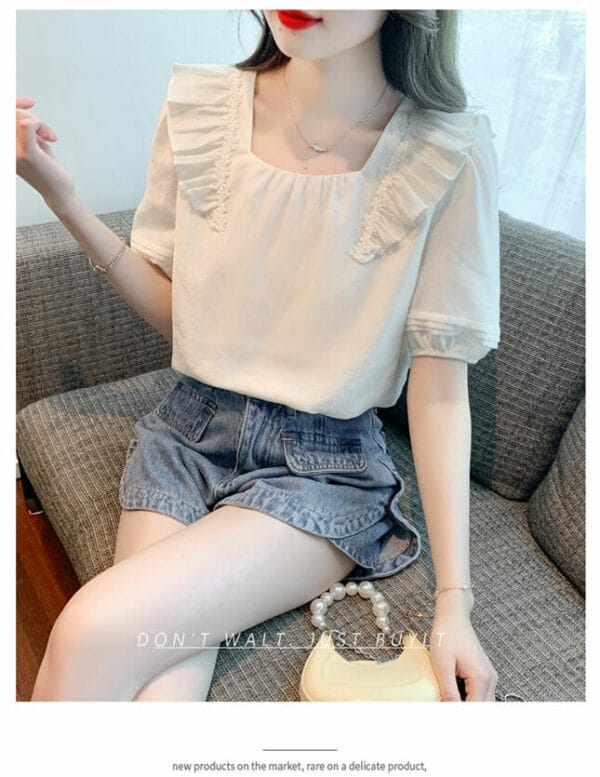 Fresh Fashion Flouncing Shoulder Square Collar Blouse 2