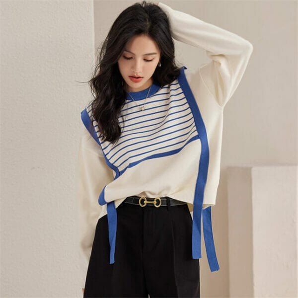 Fresh Fashion Stripes Color Block Knitting Loosen T-shirt 3