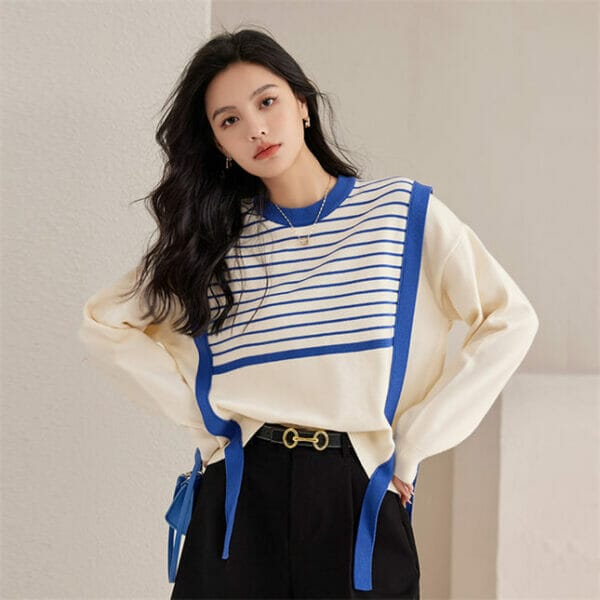 Fresh Fashion Stripes Color Block Knitting Loosen T-shirt 2