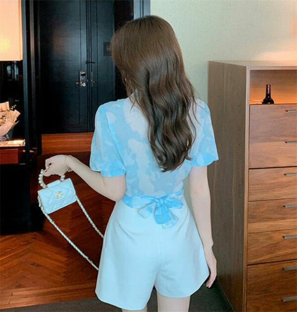 Fresh Fashion Twisted Tie Waist Shirt Collar Short Blouse 5