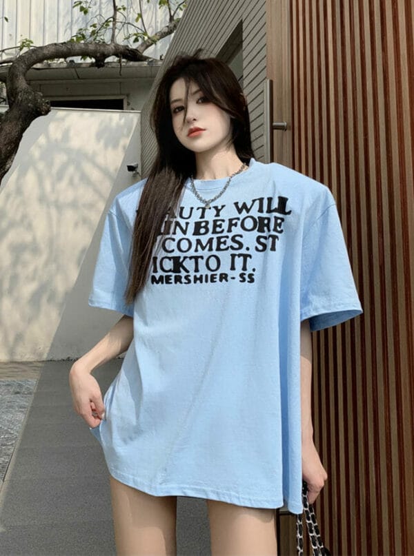 Fresh Girls 4 Colors Letters Printings Oversize Casual T-shirts 4