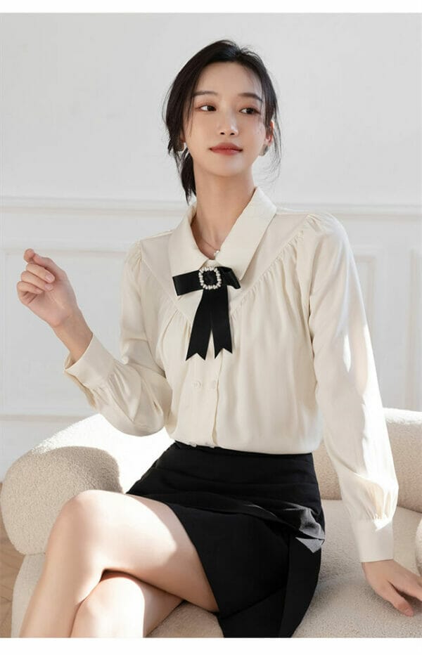 Fresh Korea Bowknot Doll Collar Puff Sleeve Blouse 4