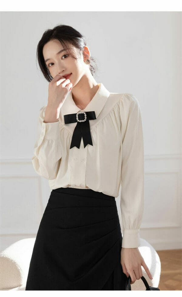 Fresh Korea Bowknot Doll Collar Puff Sleeve Blouse 3