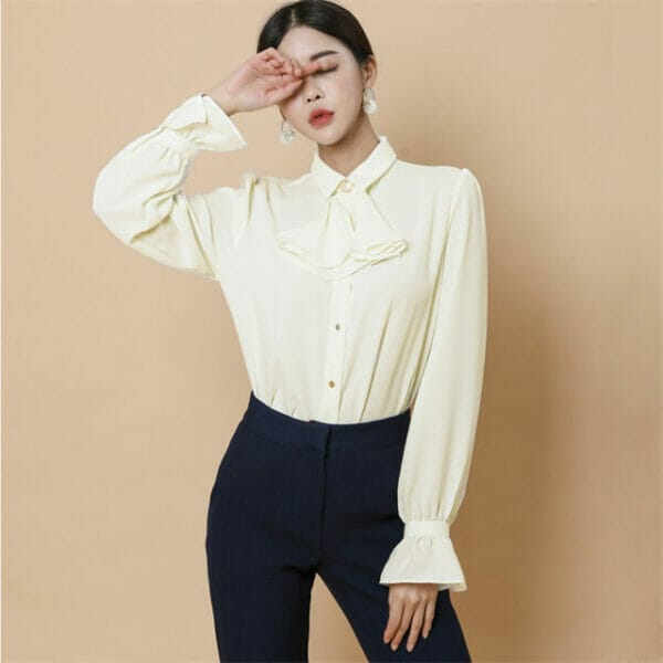 Grace Bowknot Collar Flare Sleeve Blouse 4