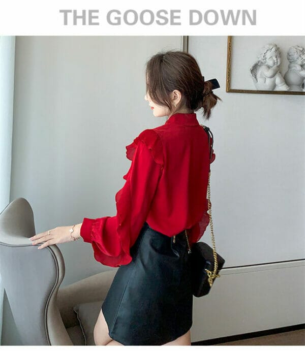 Grace Charm Shirt Collar Flouncing Puff Sleeve Chiffon Blouse 5