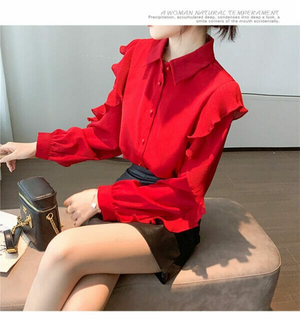 Grace Charm Shirt Collar Flouncing Puff Sleeve Chiffon Blouse 3