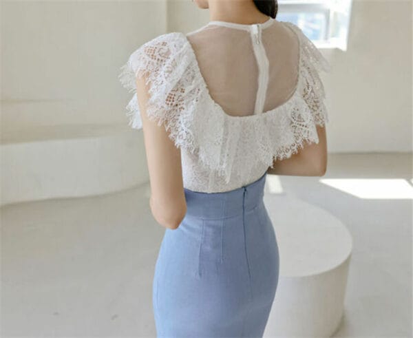 Grace Charming Lace Blouse with High Waist Slim Skirt 5