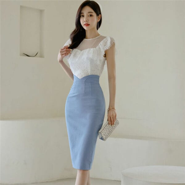 Grace Charming Lace Blouse with High Waist Slim Skirt 3