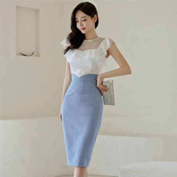 Grace Charming Lace Blouse with High Waist Slim Skirt 2