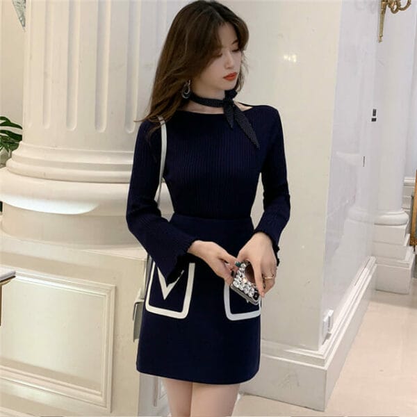 Grace Fashion Flare Sleeve Knitting Tops with A-line Skirt 3