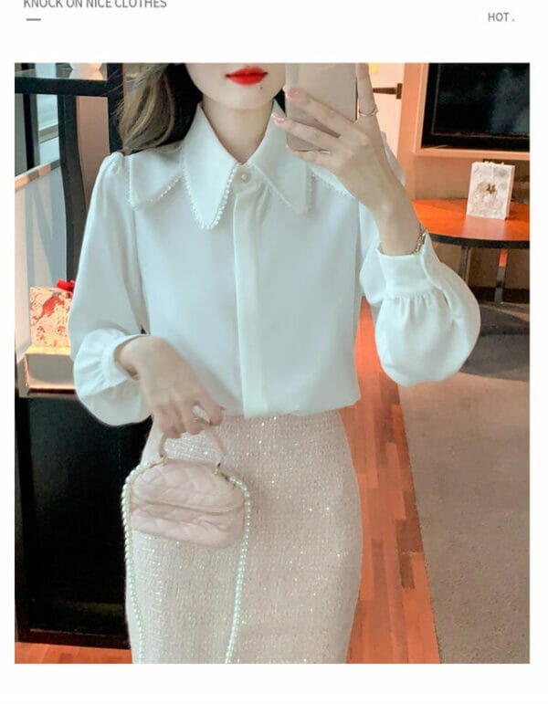 Grace Korea Sequins Doll Collar Loosen Long Sleeve Blouse 5