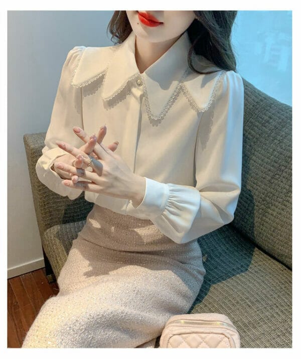 Grace Korea Sequins Doll Collar Loosen Long Sleeve Blouse 4